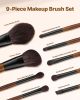 9-Piece Makeup Brush Set for Foundation Blending Eyeshadow, Professional Makeup Brush Kit with Soft Natural Wool & Vegan Synthetic Bristles